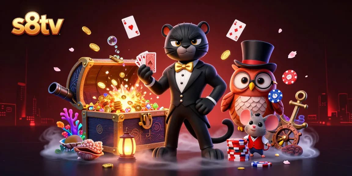 S8TV dynamic scene showcasing a stylish panther dealing cards, symbolizing thrilling gameplay.