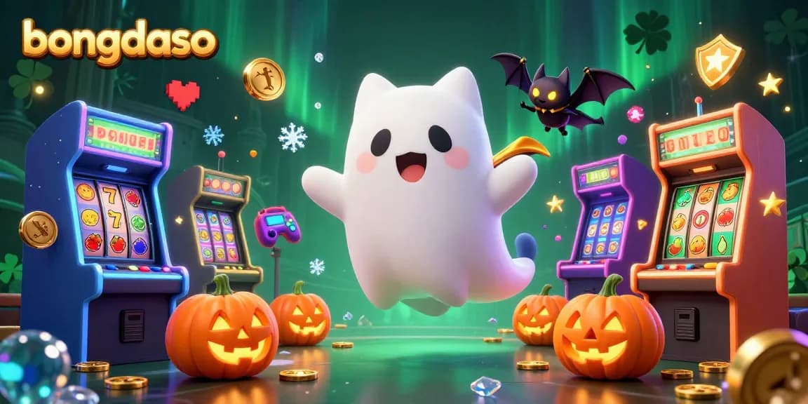 Bongdaso-inspired animated illustration with ghost cat and casino elements engaging players in a lively gaming atmosphere.