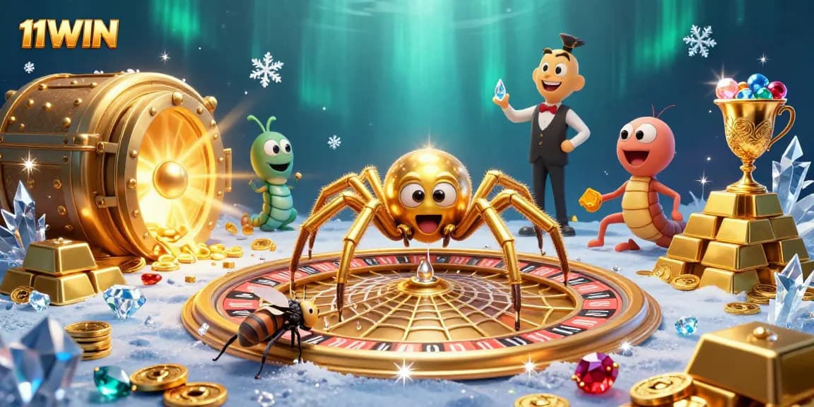 Experience the thrill of betting with 11WIN in an exciting casino atmosphere featuring colorful characters.