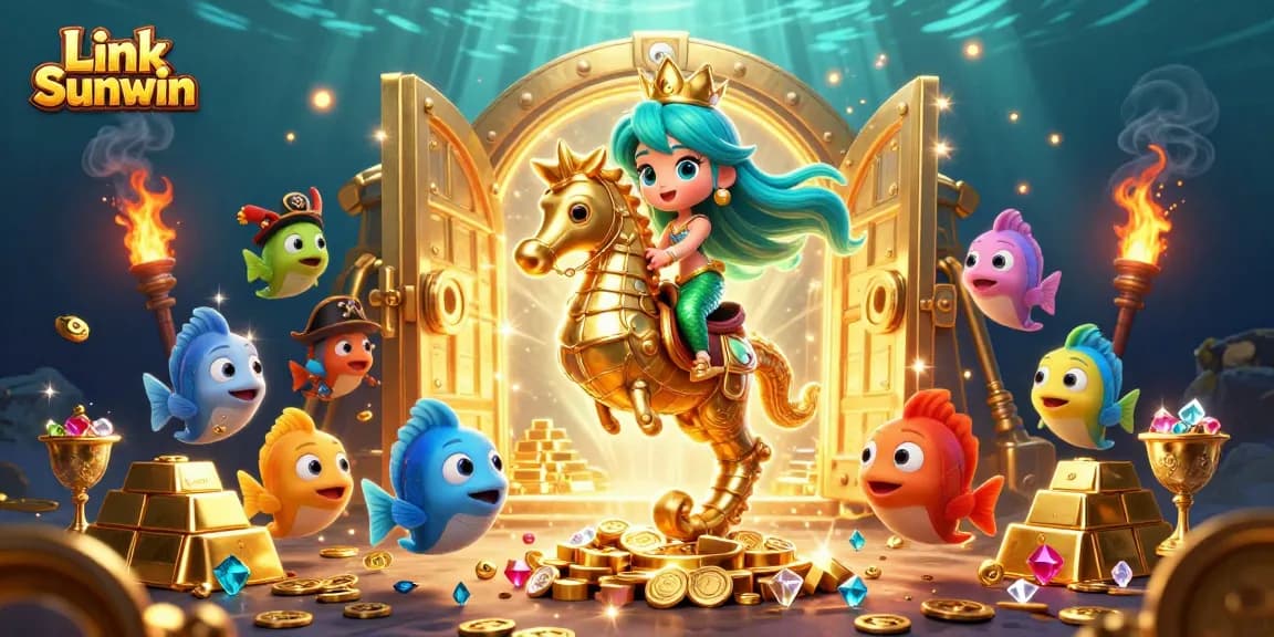 Win exciting bonuses at Link Sunwin, showcasing a vibrant underwater casino scene.