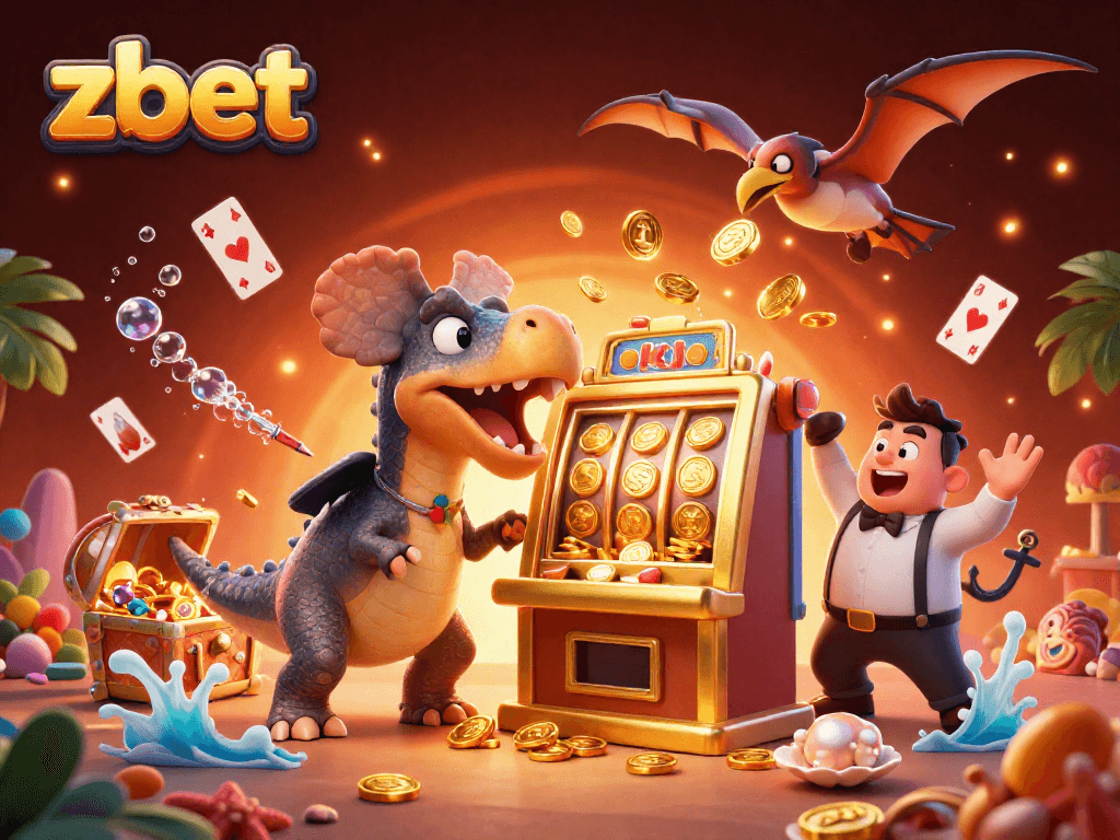 Experience thrilling gameplay at zbet with a dinosaur-themed slot machine scene featuring rich visuals and excitement.