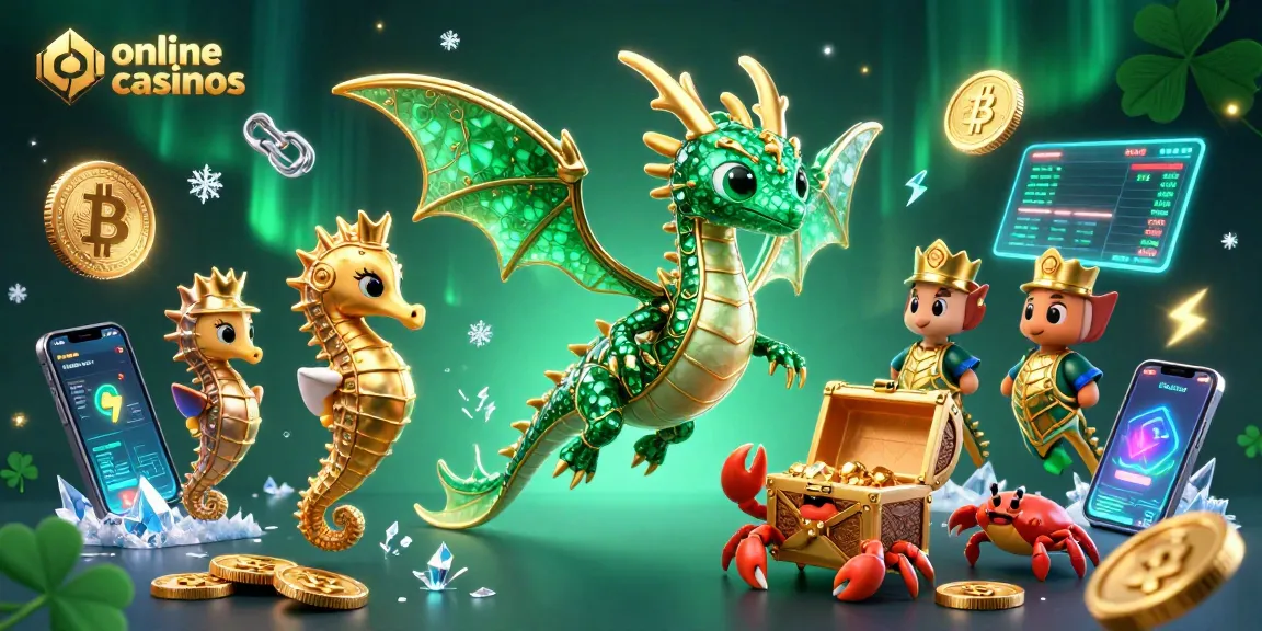 Experience the excitement of online casinos with a vibrant sea dragon and crypto elements.