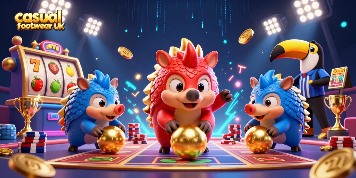 Players enjoy casual footwear UK while rolling in a vibrant 3D casino world filled with jackpots and golden elements.
