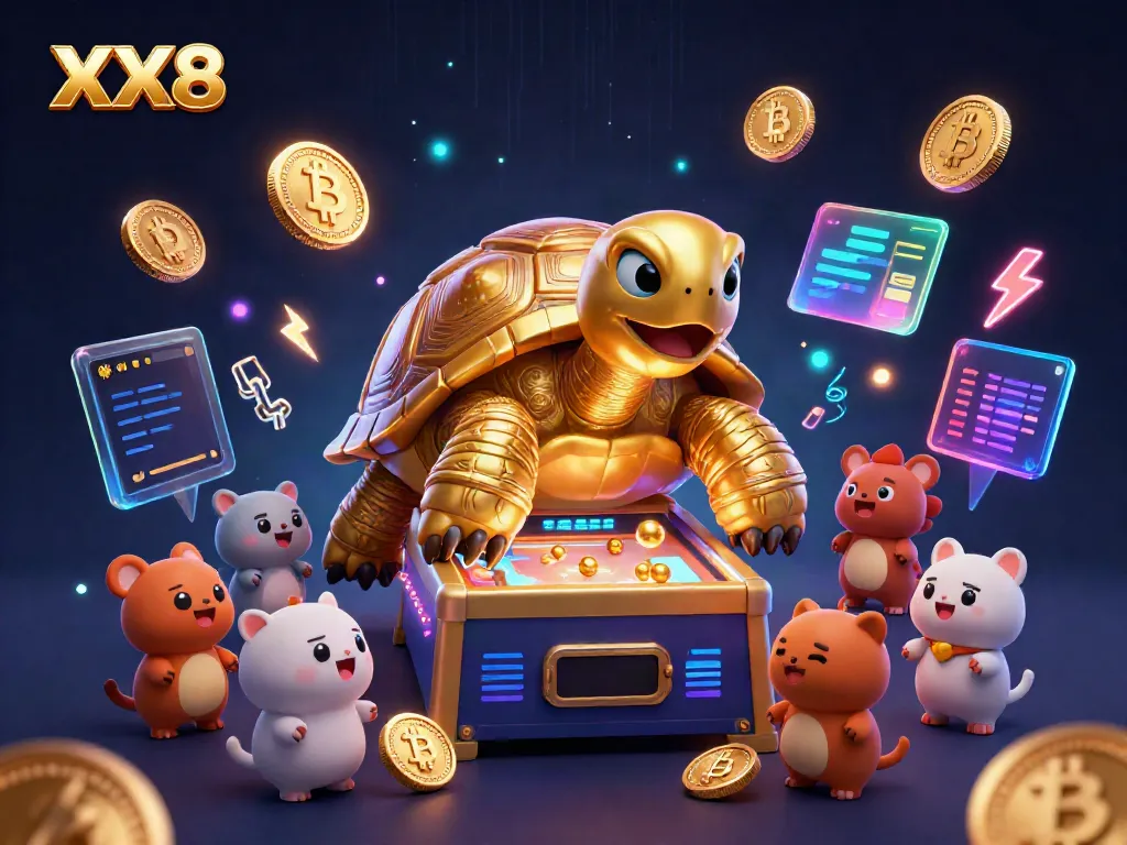 Experience thrilling gameplay with XX8 as small animals queue to play on a colossal tortoise pinball machine.