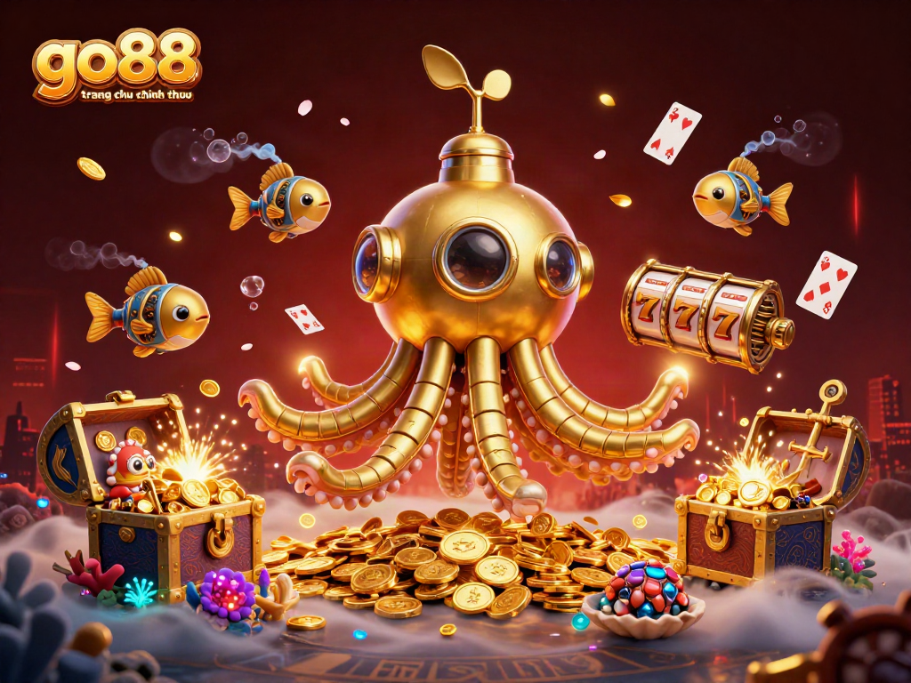 Experience the excitement at go88 trang chu chinh thuc with a vibrant 3D casino scene featuring a golden kraken.