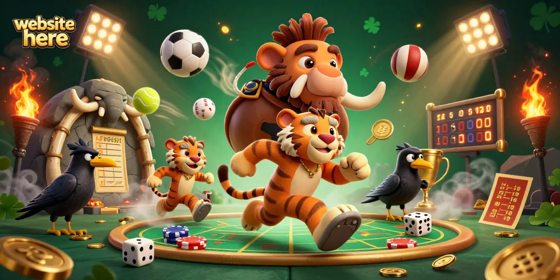 Experience thrilling gambles at website here while cartoon characters enjoy a prehistoric casino.