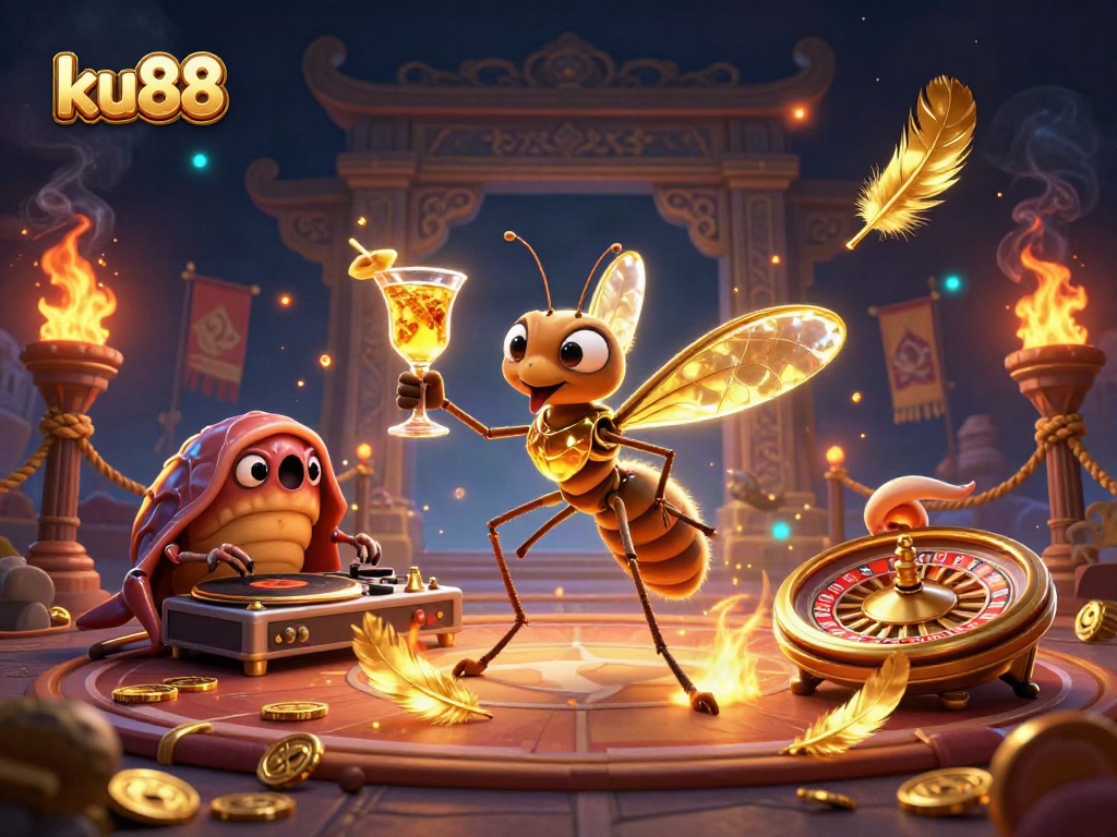 ku88 casino mascot animated scene featuring characters and vibrant gambling elements