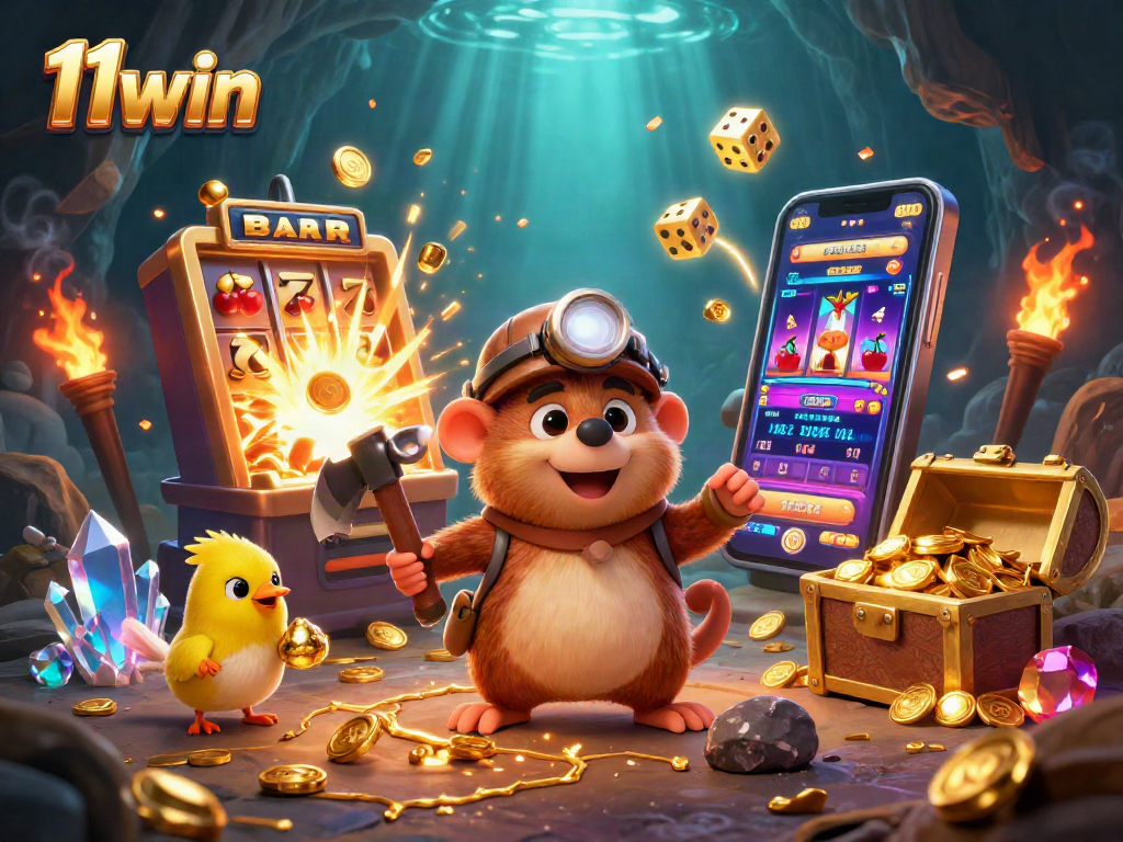 Experience thrilling wins at 11win with this vibrant, action-packed casino scene featuring treasure and dynamic games.