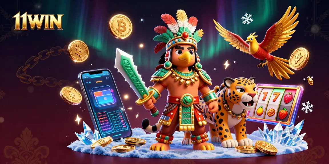 Join the excitement at 11WIN with vibrant slot reels and dynamic cryptocurrency elements!