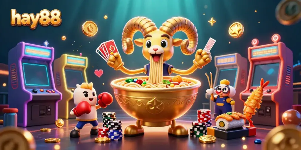 Experience thrilling gaming adventures at hay88 with a vibrant scene featuring lively characters and bright casino elements.