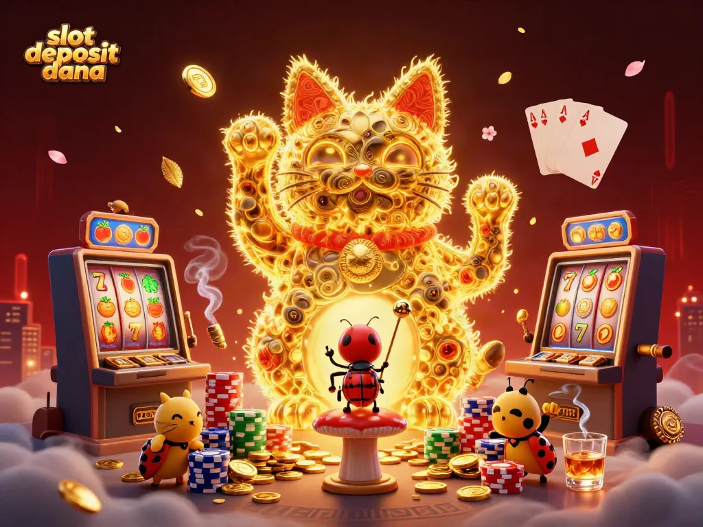 Engage with slot deposit dana action featuring a vibrant lucky cat and casino elements in a dynamic 3D scene