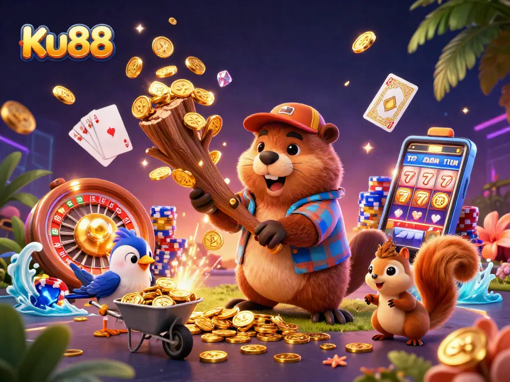 Experience thrilling wins with Ku88 in a vibrant 3D cartoon casino scenario.
