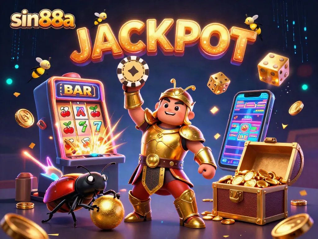 Spin to win big at sin88a with a triumphant hercules beetle and dazzling casino elements.