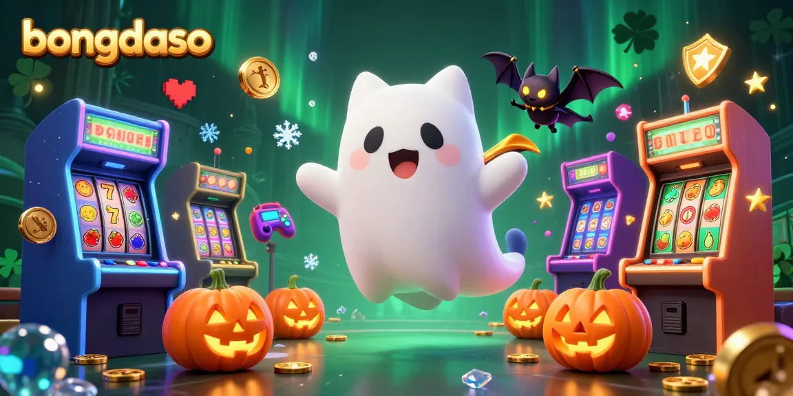 Bongdaso-inspired animated illustration with ghost cat and casino elements engaging players in a lively gaming atmosphere.