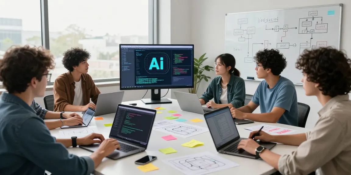 Engaging team collaboration showcasing juicy ai in a modern tech workspace with vibrant brainstorming elements.
