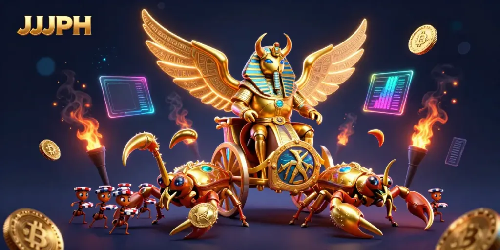 Win big with JJJPH at the vibrant online casino featuring a golden scarab beetle!