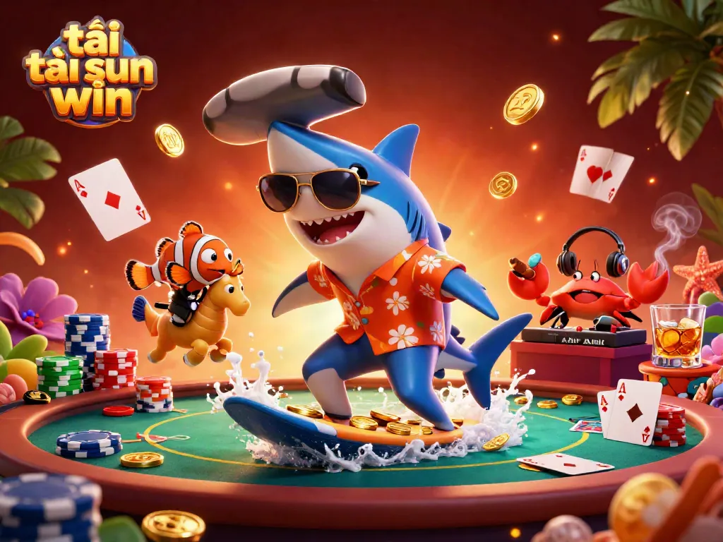 Catch the excitement of gaming with tải sun win depicted by vibrant characters and a dynamic casino scene.