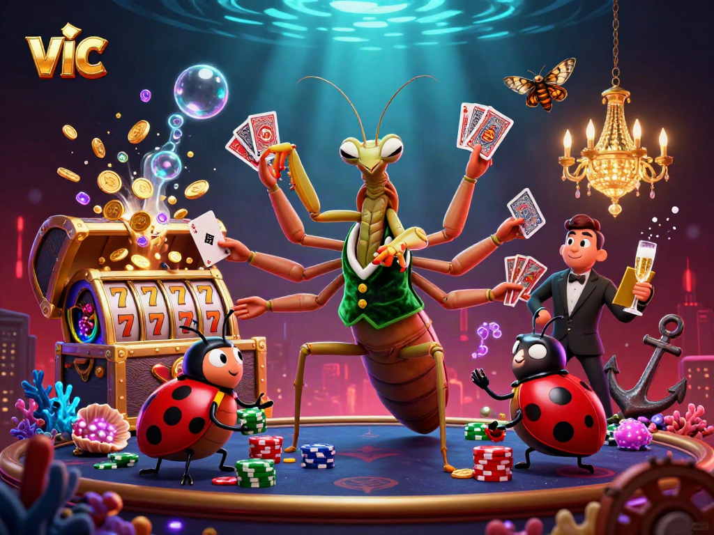 Experience the thrill of casino action with immersive characters and vibrant casino elements in vic's captivating illustration.