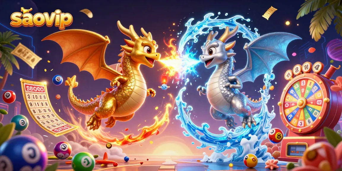 Engage in saovip gaming with vibrant lottery elements and dynamic dragon imagery.