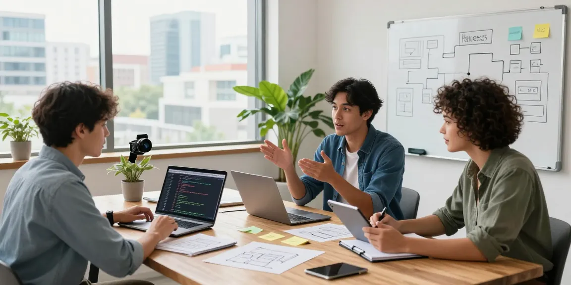 Team collaboration on building internal tools with AI in a bright modern office.