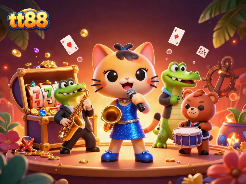 Engage in thrilling gaming adventures with tt88 featuring colorful characters and casino elements.
