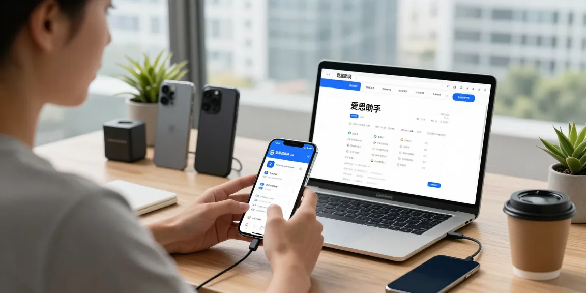 使用爱思助手官网管理iOS设备的用户在现代办公环境中，电脑屏幕展示设备诊断信息。