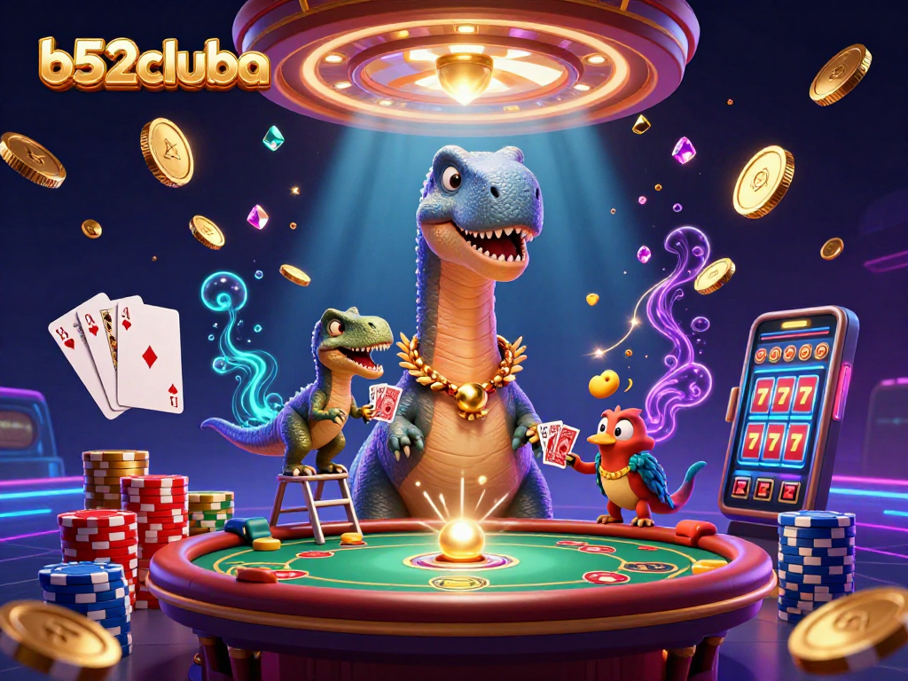 Experience thrilling gaming at b52cluba with vibrant casino scenes featuring exciting characters and jewels.