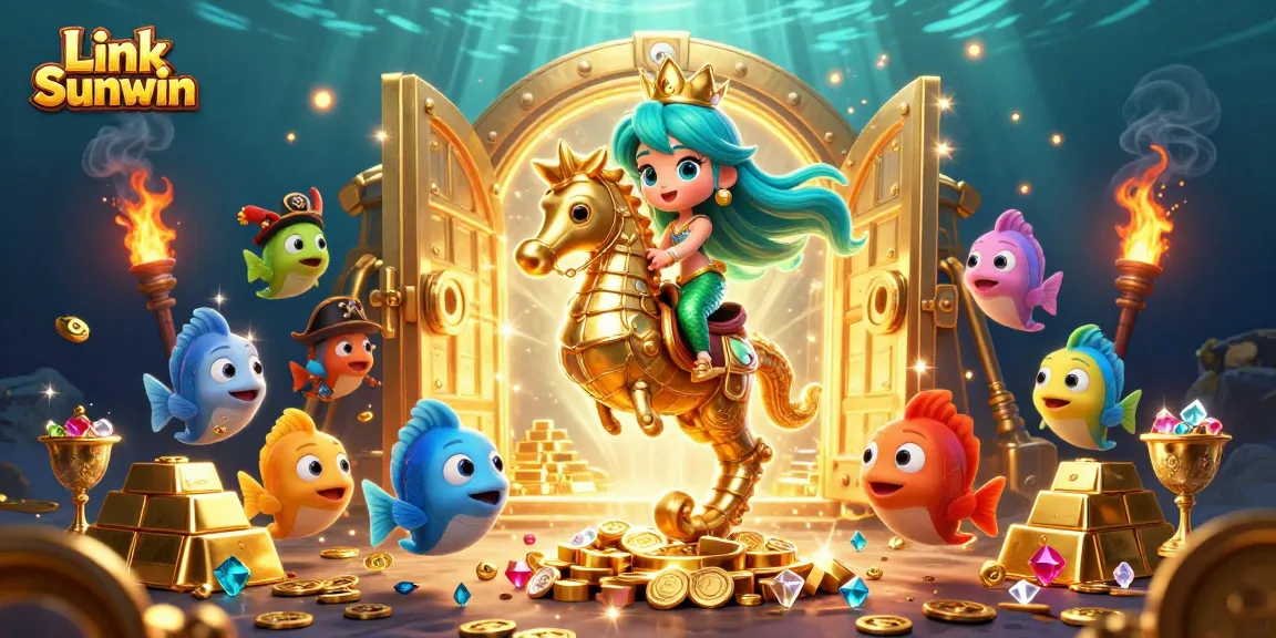 Win exciting bonuses at Link Sunwin, showcasing a vibrant underwater casino scene.