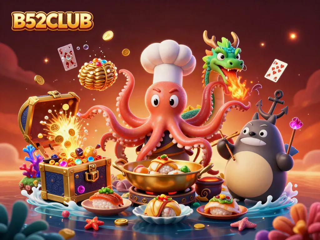 Engage in the thrilling world of B52CLUB with an exciting interactive casino scene featuring dynamic characters and games.