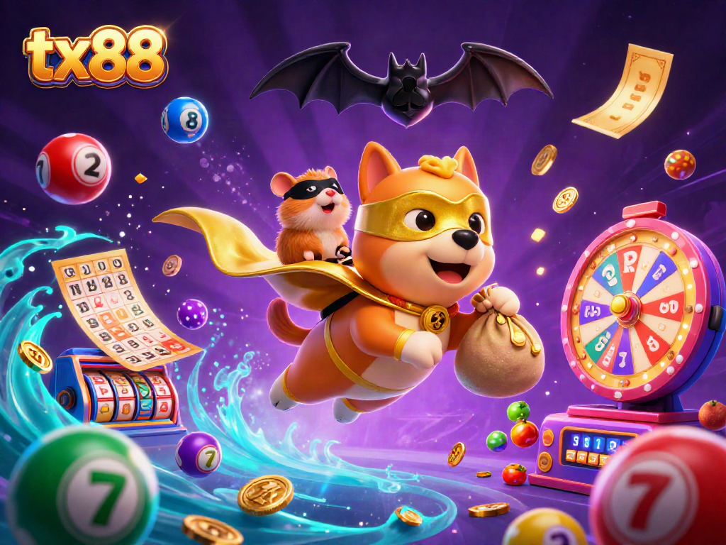 Win big with tx88 in this vibrant casino scene featuring dynamic characters and gaming elements.