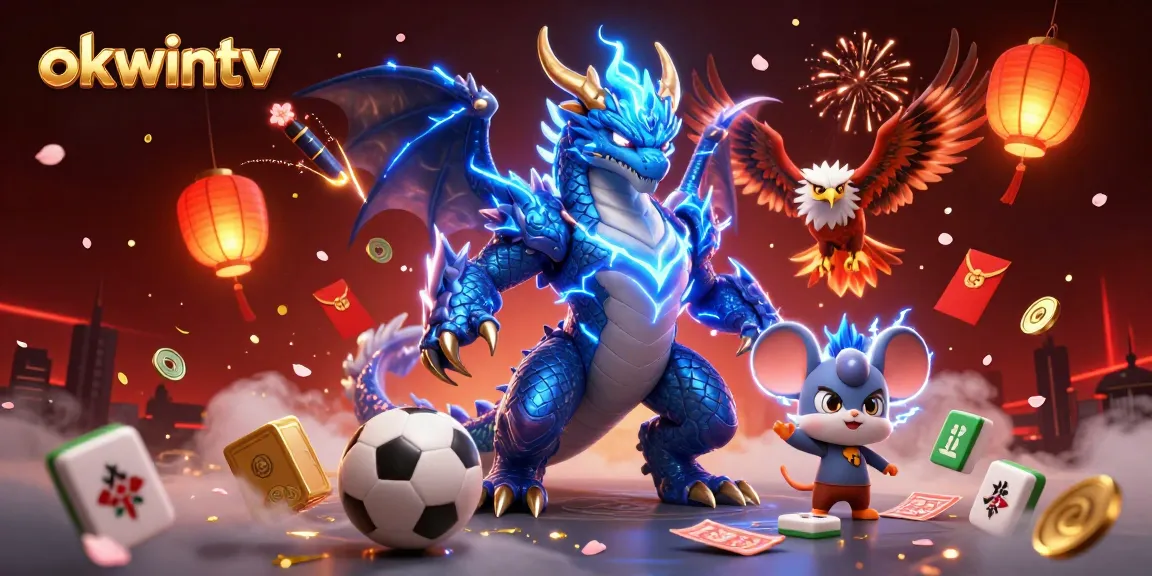 Engage in thrilling sports betting action with okwintv's dynamic illustration of a dragon and diverse gambling elements.