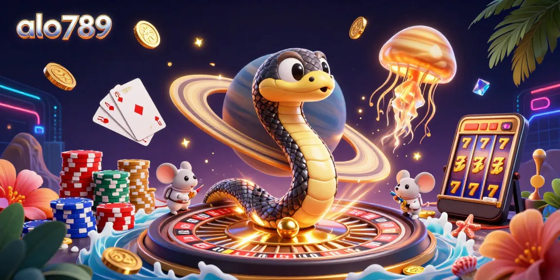 Experience the thrills of gambling with alo789's cosmic 3D casino scene featuring snake roulette and animated astronauts.