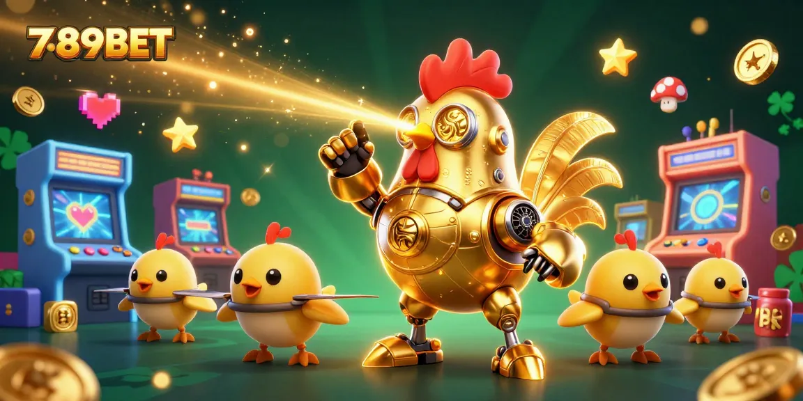 Experience thrilling gameplay with 789BET, featuring a golden rooster robot in a vibrant casino scene.